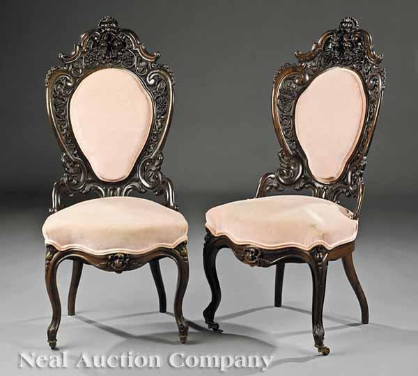 Appraisal: A Pair of American Carved and Laminated Rosewood Side Chairs