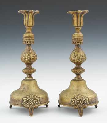 Appraisal: A Pair of Antique Polish Brass Sabbath Candleholders by Fraget