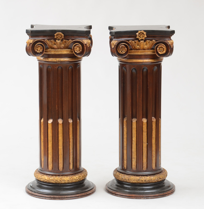 Appraisal: PAIR OF CONTINENTAL NEOCLASSICAL STYLE PAINTED AND PARCEL-GILT COLUMNAR PEDESTALS