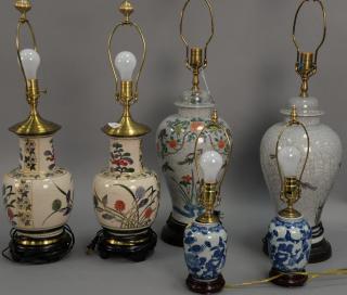 Appraisal: Three pairs of table lamps including pair of blue and