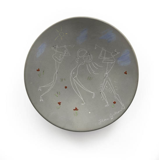 Appraisal: JEAN COCTEAU Faunes et Nymphs Partially glazed gray ceramic plate