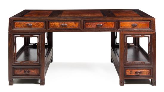 Appraisal: Sale Lot A Chinese Mixed Wood Partner's Desk the large