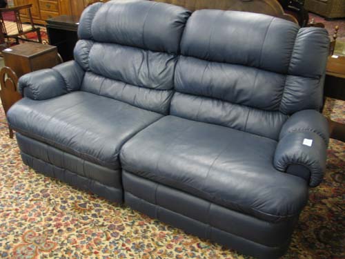 Appraisal: CONTEMPORARY BLUE LEATHER DOUBLE RECLINER SOFA Flexsteel Industries manufactured Length