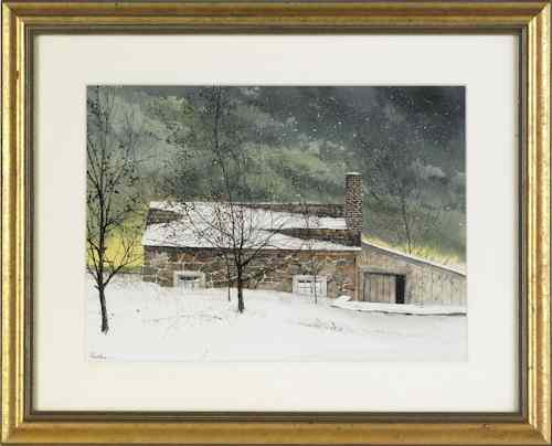 Appraisal: Peter Sculthorpe American b watercolor winter landscape titled Among the