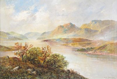 Appraisal: T E Jamieson c Highland lake landscapes A pair both