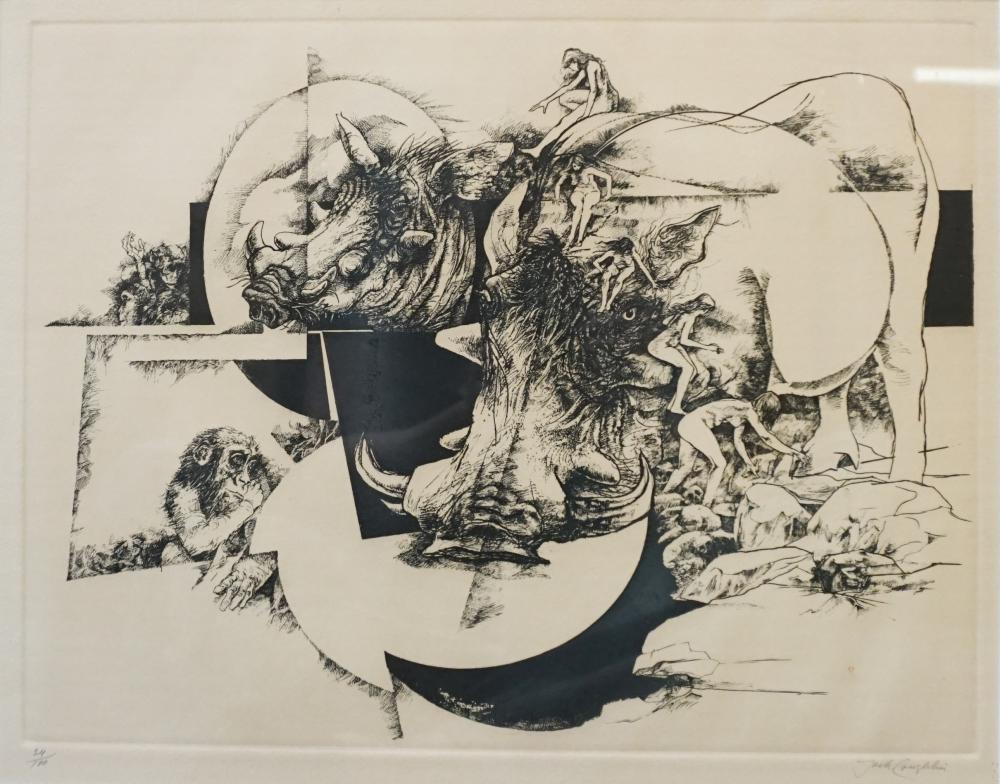 Appraisal: Jack Coughlin American b Warthog and Figure Etching Frame x