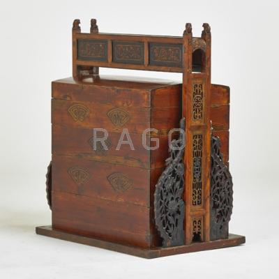 Appraisal: ASIAN STYLE Campaign chest on frame mid th Camphor wood