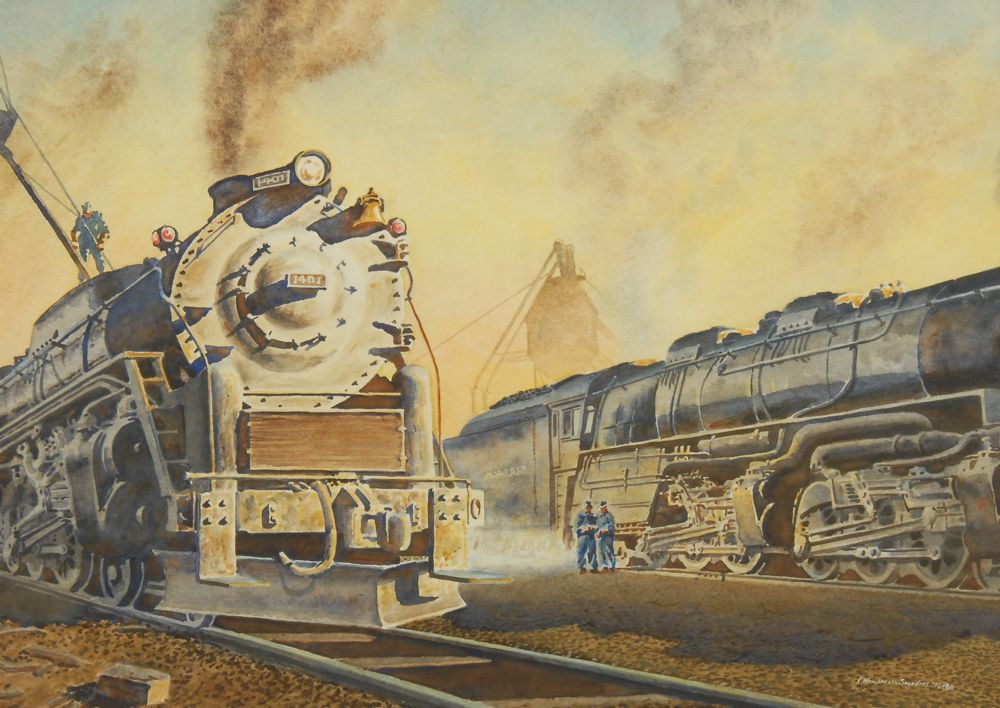 Appraisal: FRANCIS WENDEROTH SAUNDERSAmerican - Steam locomotives in the yard Signed