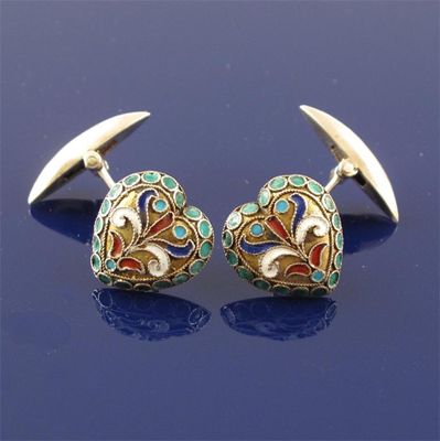 Appraisal: A pair of Russian heart shaped cufflinks With cloisonn enamel