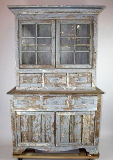 Appraisal: Distressed painted pine buffet Distressed and painted pine buffet h