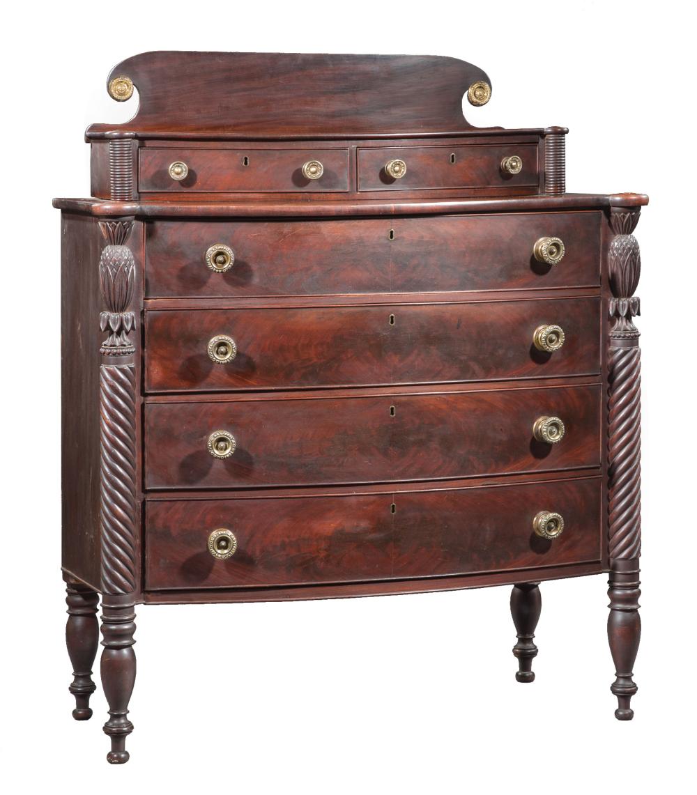 Appraisal: Federal Carved Mahogany Gentlemen's Chest of Drawers early th c