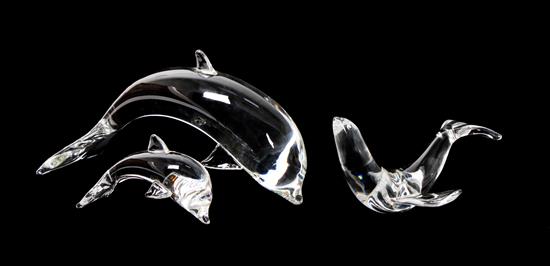 Appraisal: Sale Lot Three Steuben Glass Animals comprising two dolphins and