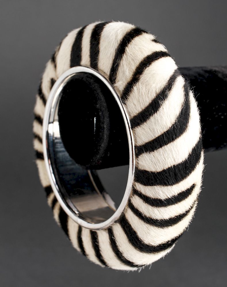 Appraisal: Christian Dior Zebra Pony Hair Bangle Bracelet Christian Dior zebra