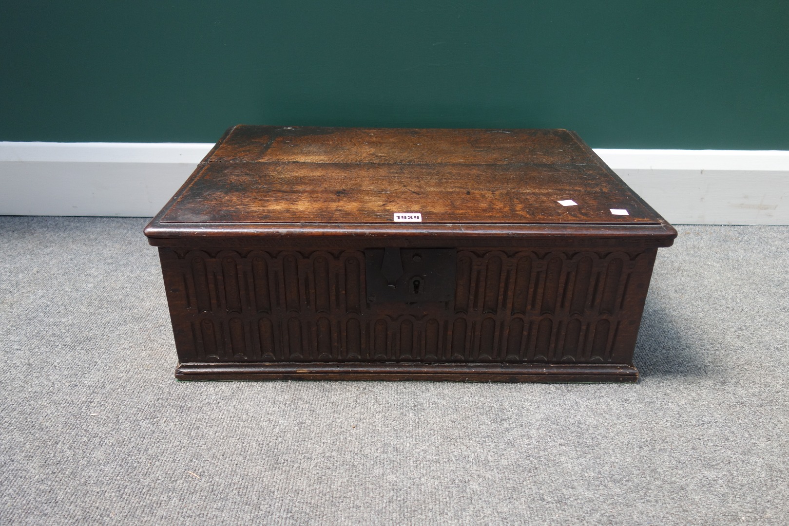 Appraisal: An th century oak bible box the plain top over