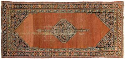 Appraisal: Hamadan gallery rug central medallion with pendants on brown field