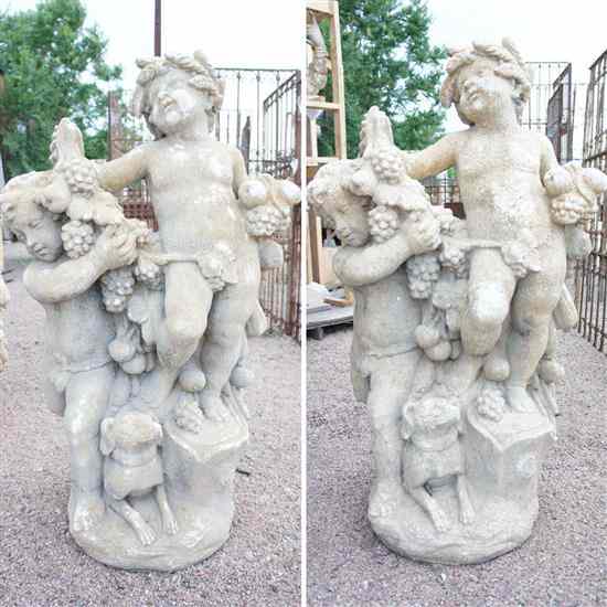 Appraisal: A Pair French Composition Stone Putti Figural Grouping th century