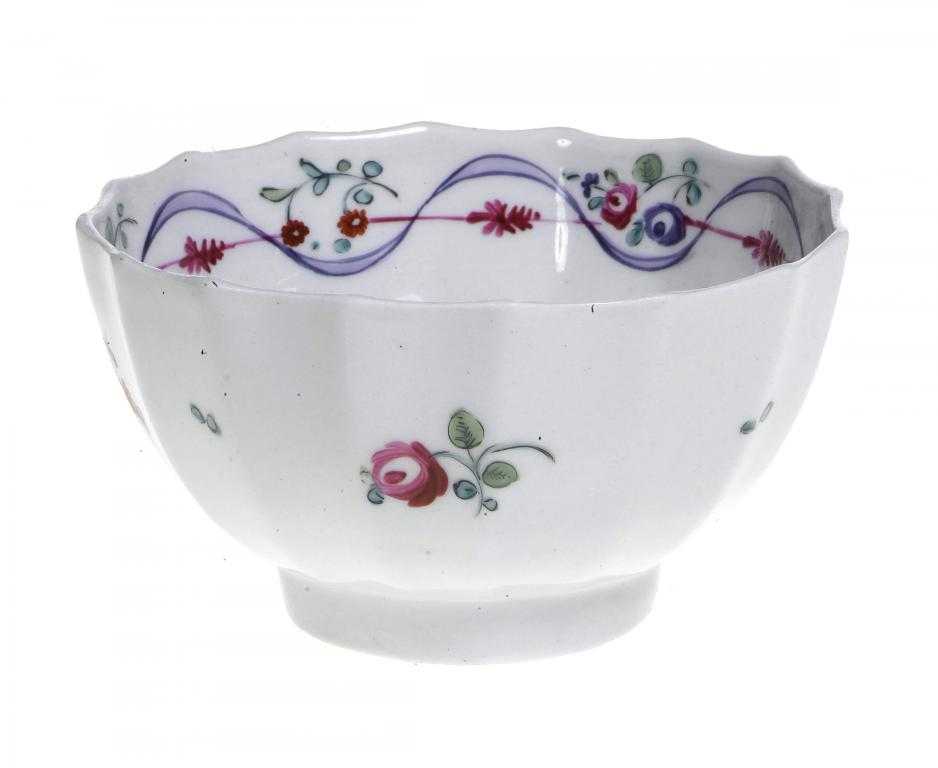 Appraisal: A FLUTED BASIN POSSIBLY NEW HALL enamelled with the Mauve