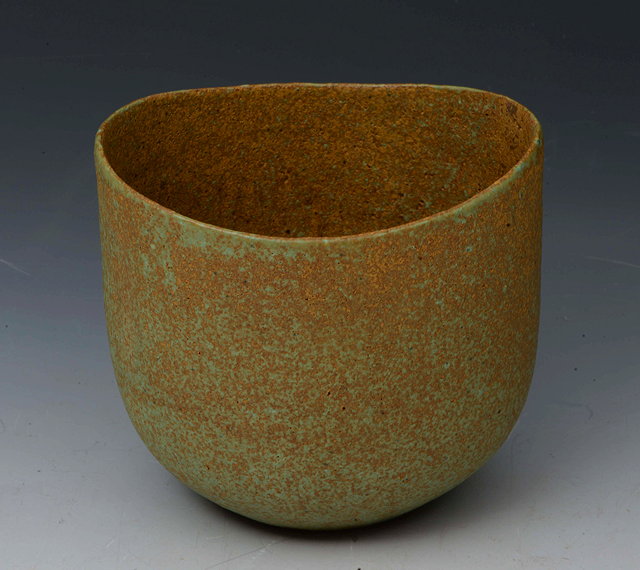 Appraisal: John Ward British b Vase asymmetrical rim green speckledimpressed potter's