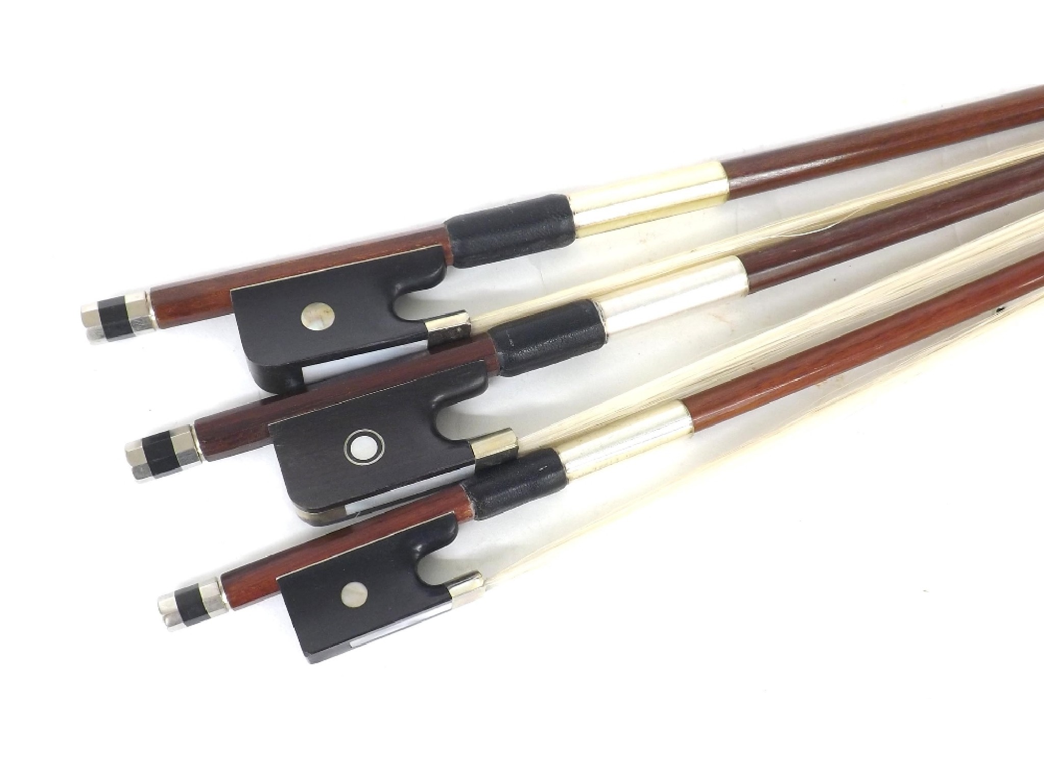 Appraisal: Two contemporary violoncello bows also a violin bow