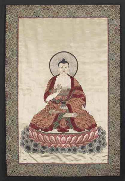 Appraisal: Chinese embroidered panel depicting Shakyamuni Buddha Site ''H x ''W