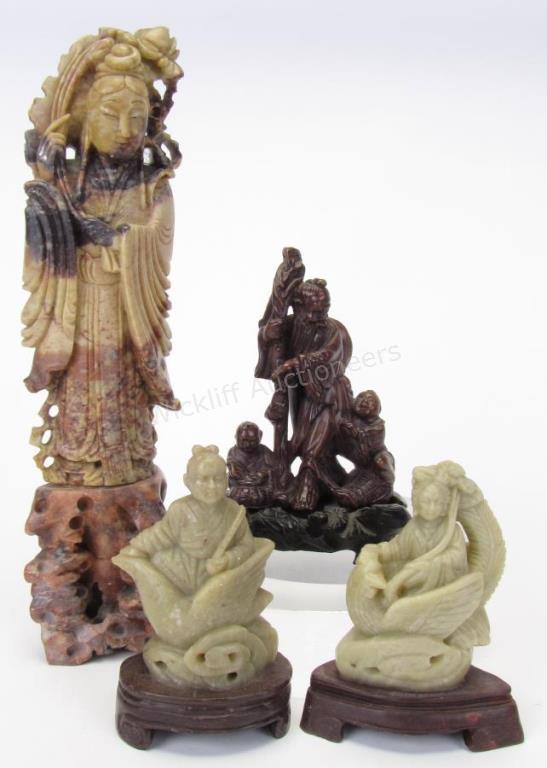 Appraisal: Group of Oriental Soapstone Figures four total including Quan Yen