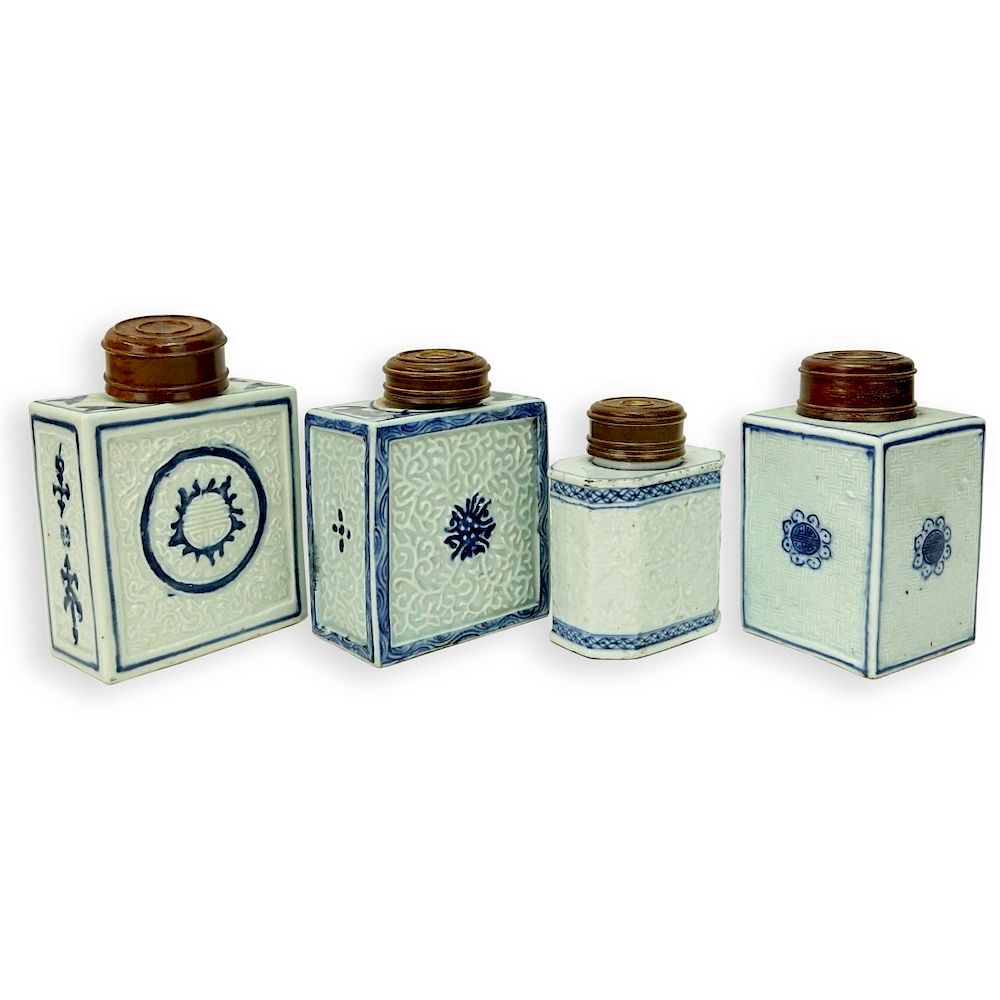 Appraisal: Chinese Blue White Porcelain Tea Caddies Four Antique Chinese Blue