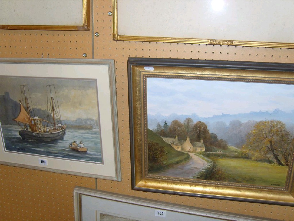 Appraisal: A watercolour of a fishing boat and a rowing boat