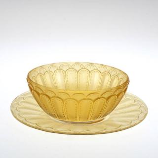 Appraisal: R Lalique Jaffa amber glass bowl and underplate Circa s