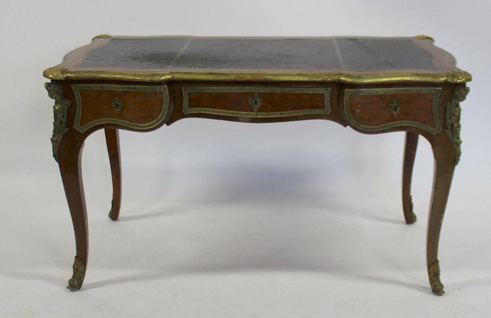 Appraisal: Antique Bronze Mounted and Leathertop Parquetary Inlaid Bureau Plat From