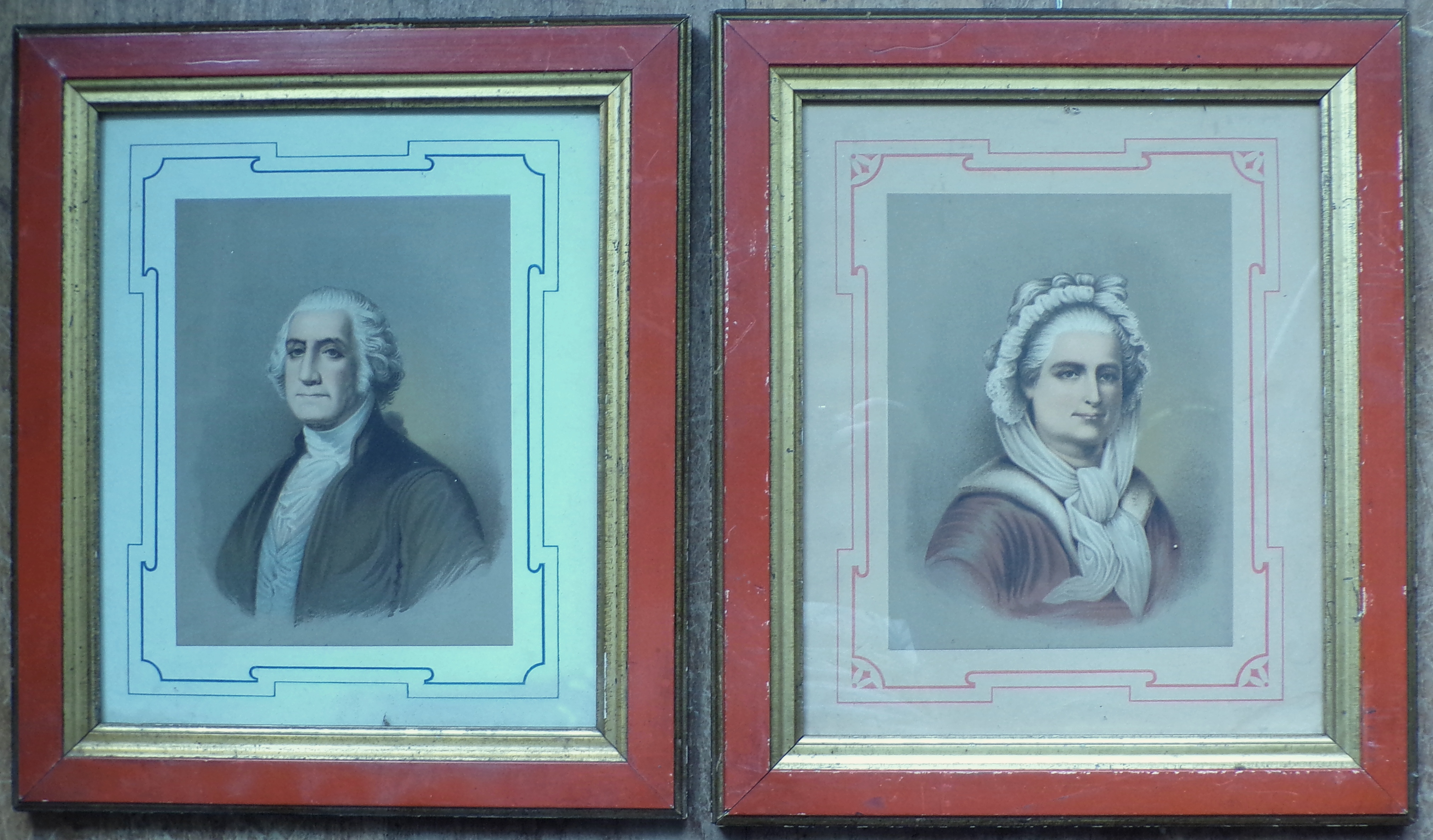 Appraisal: Pair of Period gilt and red lacquered frames with chromolithographs