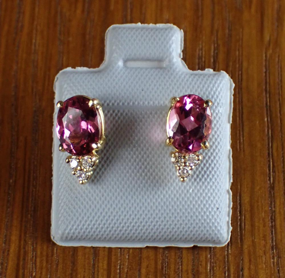 Appraisal: PAIR OF PINK TOURMALINE AND DIAMOND EAR STUDS each k