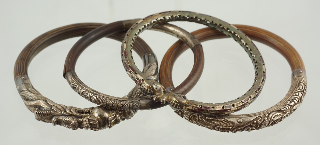 Appraisal: Chinese silver mounted bangle bracelets marked SILVER with bamboo body