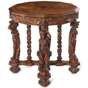 Appraisal: An Italian Carved Walnut and Marquetry Table Early th Century