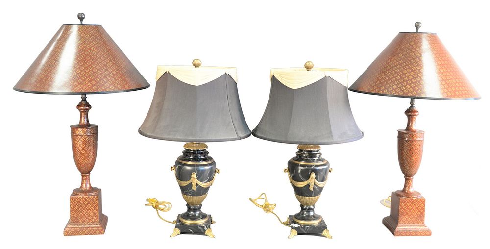 Appraisal: Two Pairs of Table Lamps to include pair brass mounted