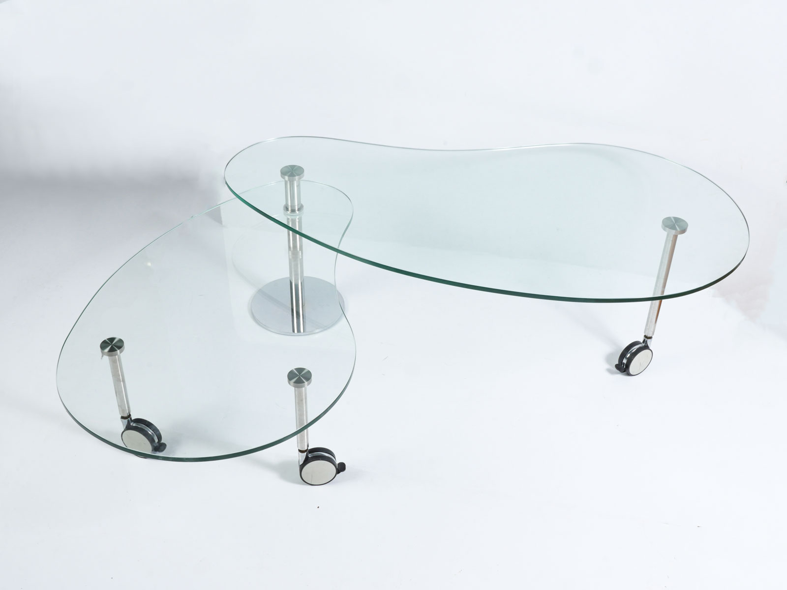 Appraisal: BI-LEVEL METAMORPHIC GLASS CHROME COFFEE TABLE kidney shaped glass tables