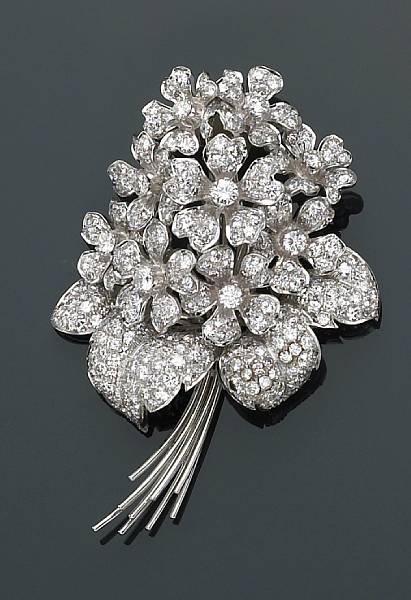 Appraisal: A diamond platinum and eighteen karat white gold floral brooch