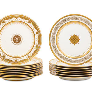 Appraisal: Two Sets of Gilt Porcelain Dinner Plates Early th Century