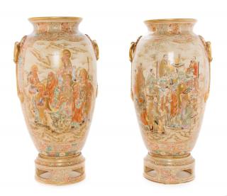 Appraisal: A Pair of Large Satsuma Vases A Pair of Large