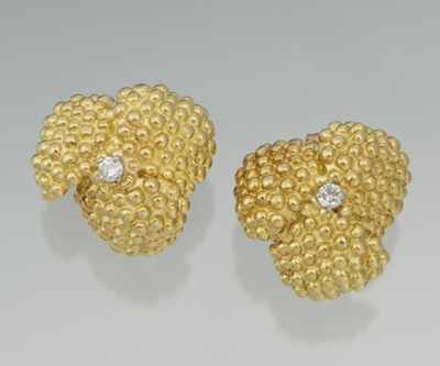 Appraisal: A Pair of k Gold and Diamond Trefoil Ear Clips