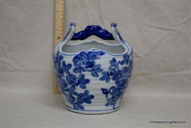 Appraisal: Large Ceramic Pottery Blue on White Planter BasketIs a very