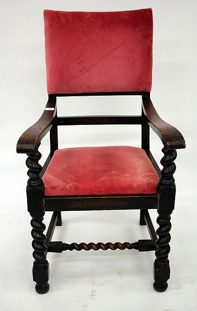 Appraisal: A SET OF SIX OAK DINING CHAIRS upholstered backs and