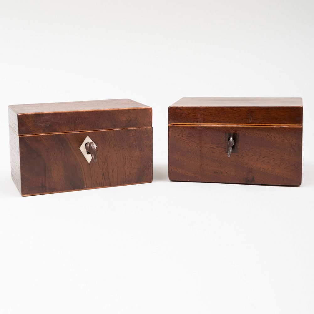 Appraisal: Two English Mahogany Tea Caddies Each with two interior compartments