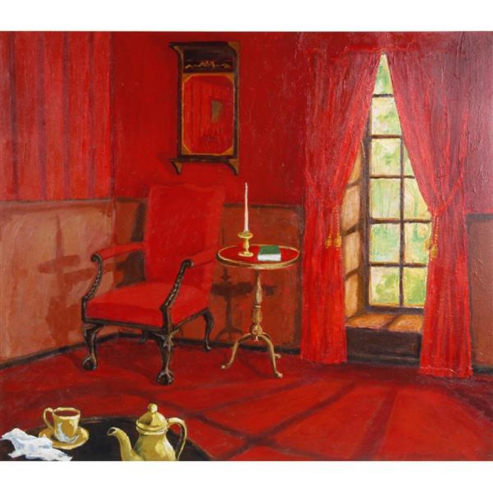 Appraisal: JERRY WATSON AMERICAN TH CENTURY RED CHAIR IN RED ROOM