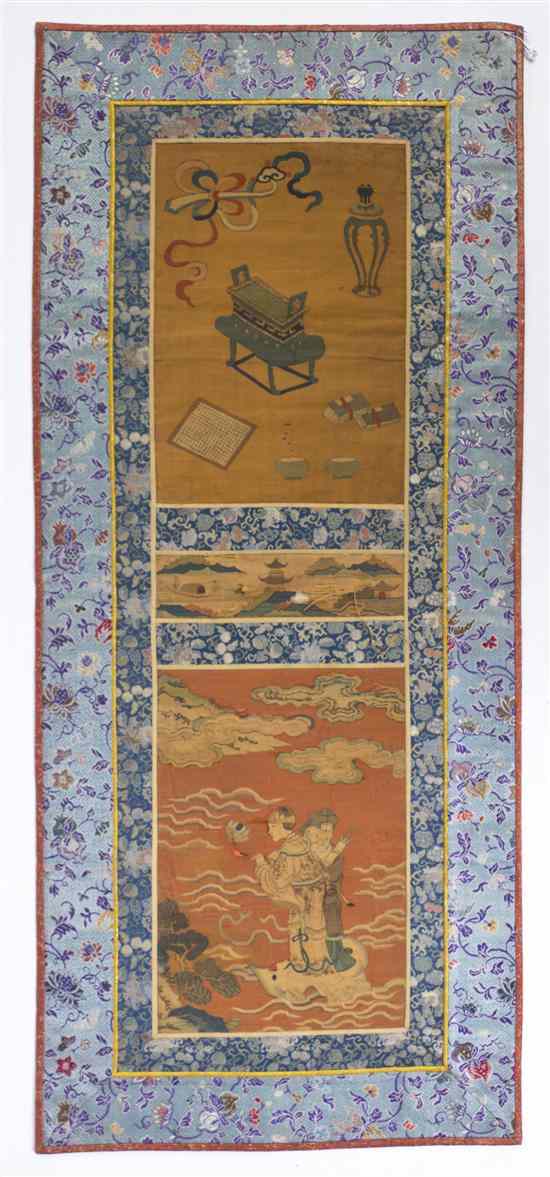 Appraisal: A Chinese Embroidered Textile Panel comprising three kesi panels each