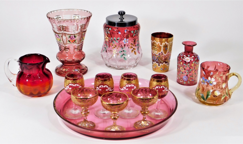 Appraisal: PC BOHEMIAN CZECH MOSER CRANBERRY GLASS GROUP Czechoslovakia Circa Each