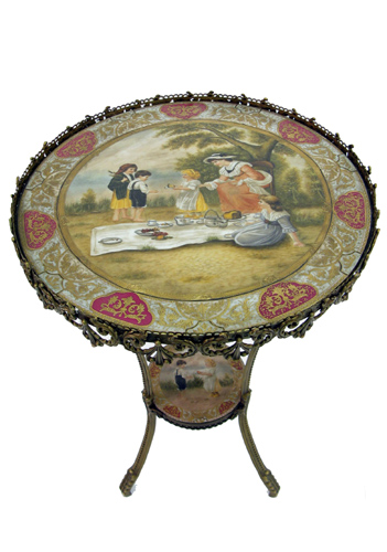 Appraisal: LOUIS XVI STYLE PORCELAIN-MOUNTED ORMOLU TABLE AMBULANTE having a hand