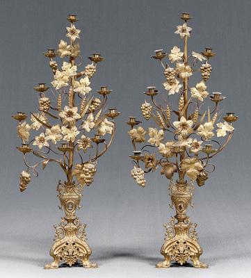 Appraisal: Large pair brass ten-cup candelabra shaped as flowering plant from