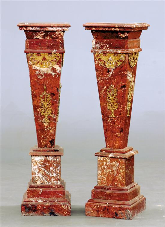 Appraisal: Pair rouge marble pedestals square top and tapered shaft on