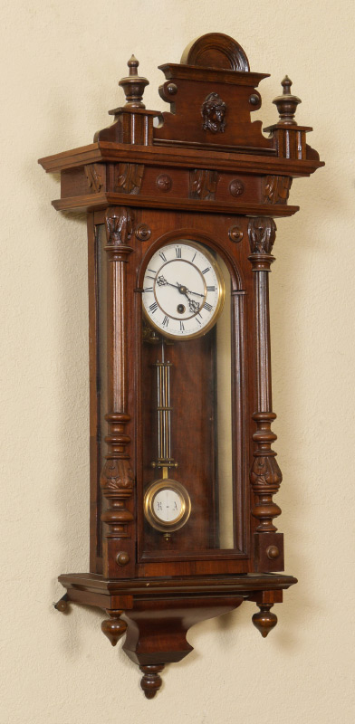 Appraisal: LENZKIRCH GERMAN CARVED WALL CLOCK Removable architectural pediment with applied