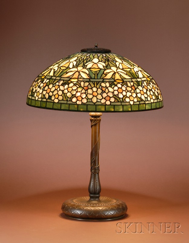 Appraisal: Tiffany Studios Leaded Glass and Bronze Daffodil Pattern Table Lamp